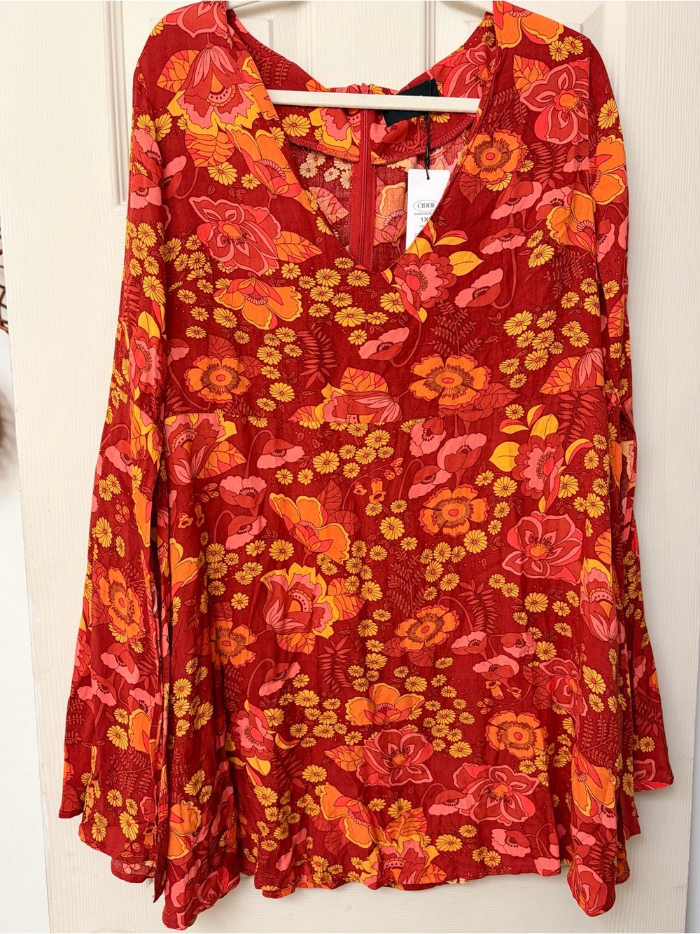 NWT Cider Floral Long Sleeve Midi Dress 1XL Plus Size Women